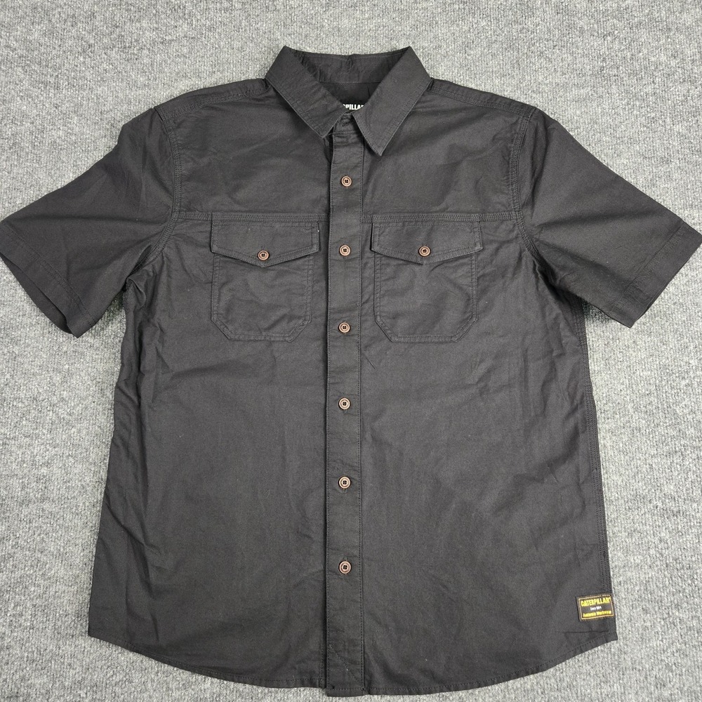 CAT Caterpillar Utility Work Shirt Mens Medium Black Workwear Short Sleeve NWT